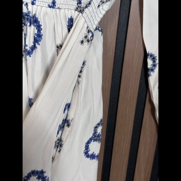 Sandro Dress 40 / US Large Womens White Button Smocked Elastic Waist Heart Art - Picture 8 of 10